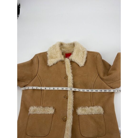 Y2K Esprit Womens XL Faux Suede Shearling Penny Lane Coat Beige Sherpa Lined - Picture 7 of 9